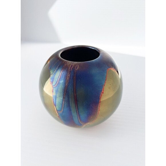 80s glazed pottery iridescent pottery vase - Picture 1 of 4